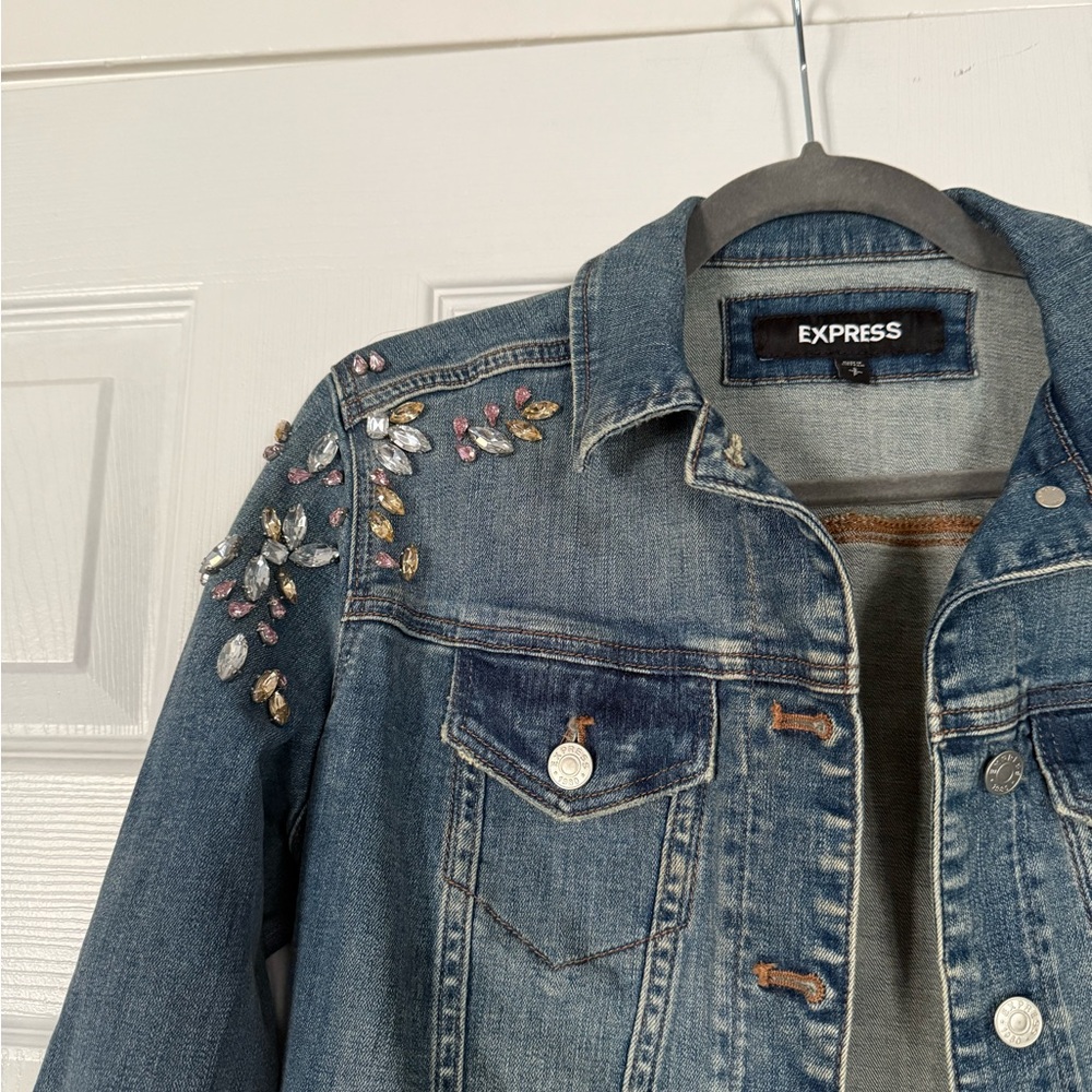 Express Rhinestone Studded Denim Jean Jacket - Picture 2 of 9